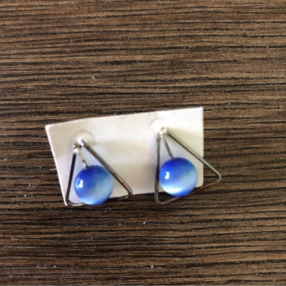 Sliver with blue glass bead stud earrings